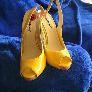 Qupid Yellow Slingback Heels